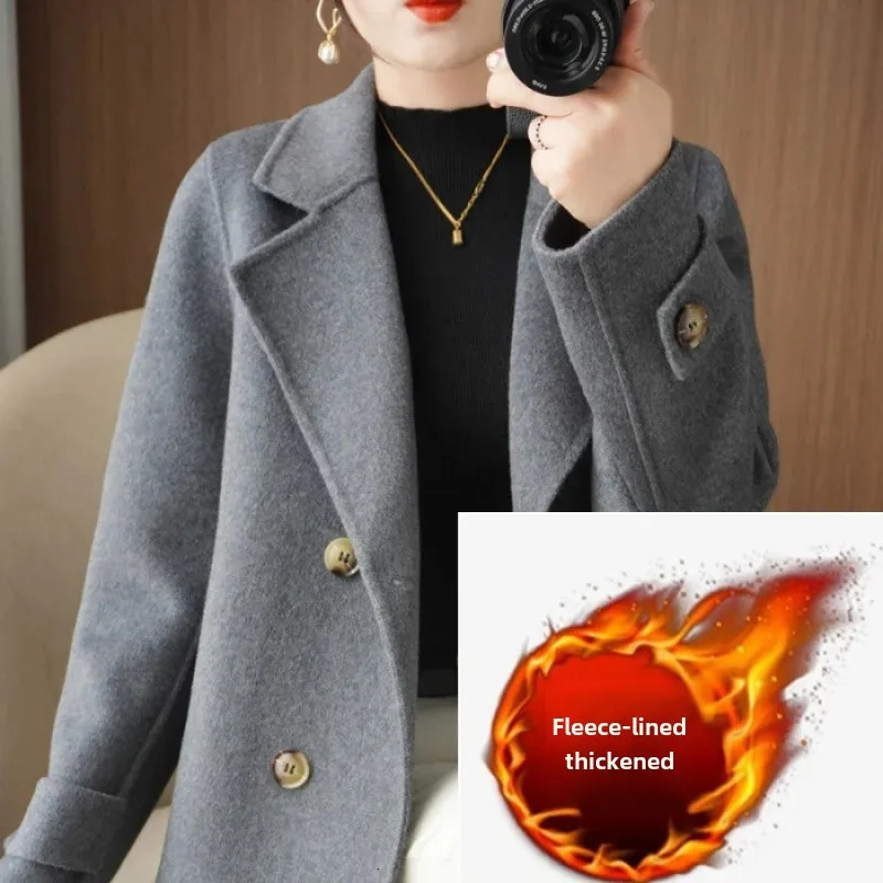 Thickened Fleece Woolen Coat For Women Autumn Winter Loose Fit Reverse Season Suit Collar Wool Blend Outerwear 241121