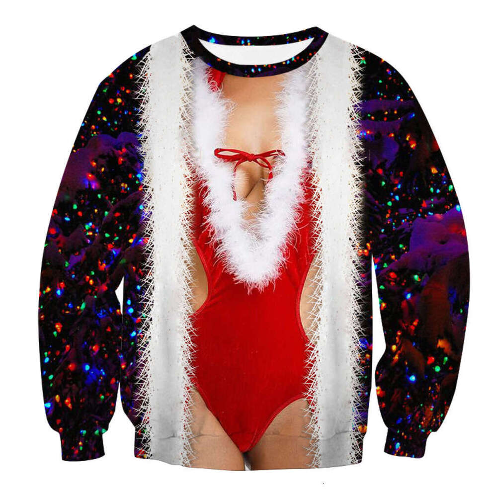 2024 autumn new Christmas 3D printed pullover for European and American men, round neck casual hoodie