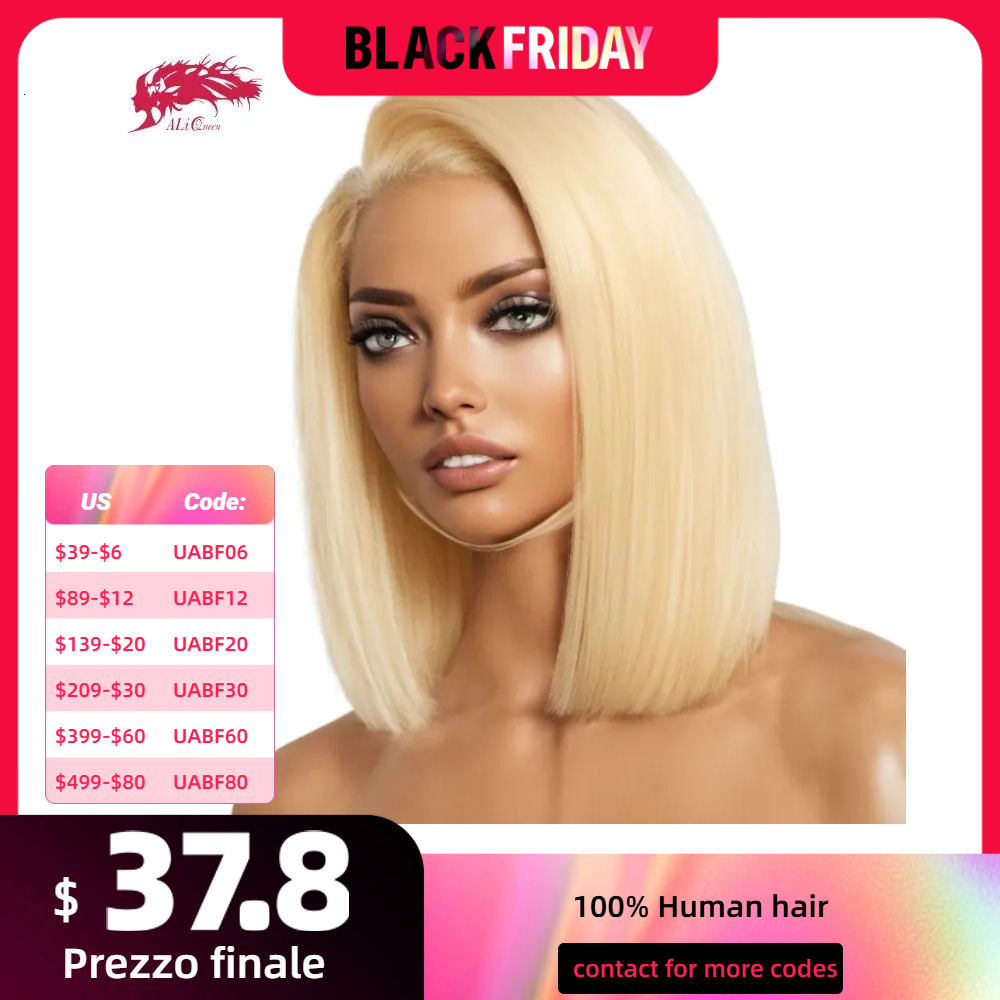 Ali Queen 13X4 Short 613 Color 180% Density Transparent Pre Plucked Bone Human Hair Lace Front Bob Wigs For Women
