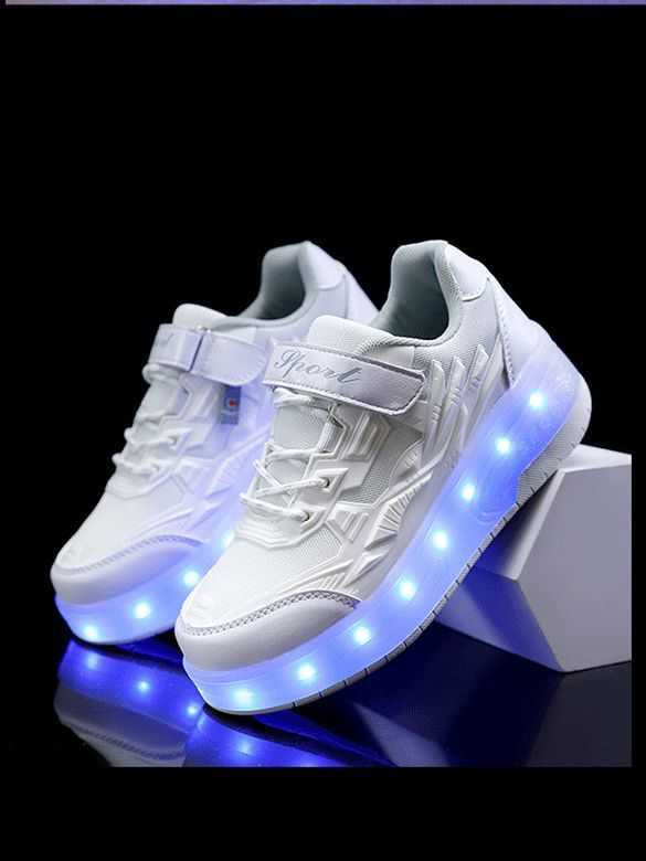 Children's Walking 2024 Shoes Summer Two-wheel Roller Shoes Rechargeable Invisible Wheels Large Children's Skates Y241202