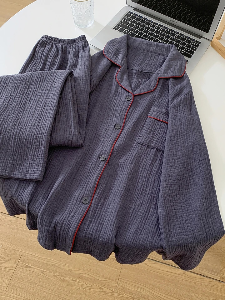 Korean womens sleepwear autumn spring long sleeved soft sleepwear set high gloss cotton solid color sleepwear set womens sleepwear set 241130