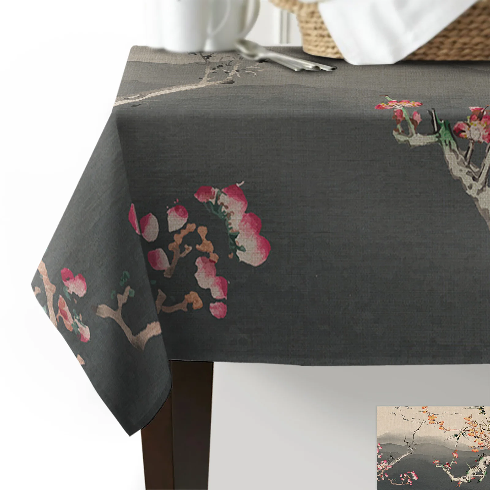 Chinese Painting Plum Blossom Landscape Waterproof Tablecloth Party Decorations Rectangle Table Cloth Kitchen Table Decor 36