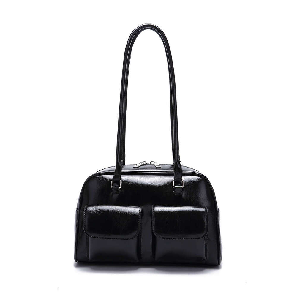 Korean Women's Retro Single Shoulder Hand-Held Armpit Oil Wax Leather Bag, Double Bag Casual