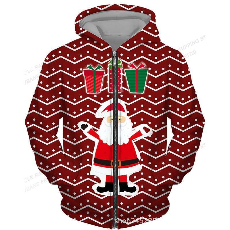 3D hoodie, New Year, men's and women's zipper hoodie set, sports shirt, Christmas party jacket