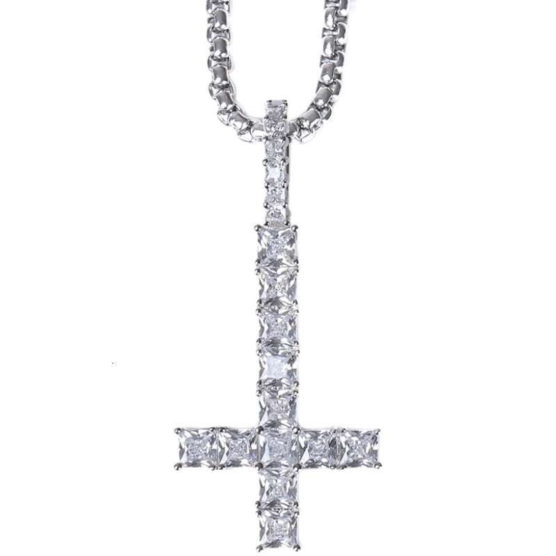 LUXTA Upside Down Crosses Necklace Reverse Cross Pendant High Quality Square Stones Hiphop Fit Jewelry 241120
