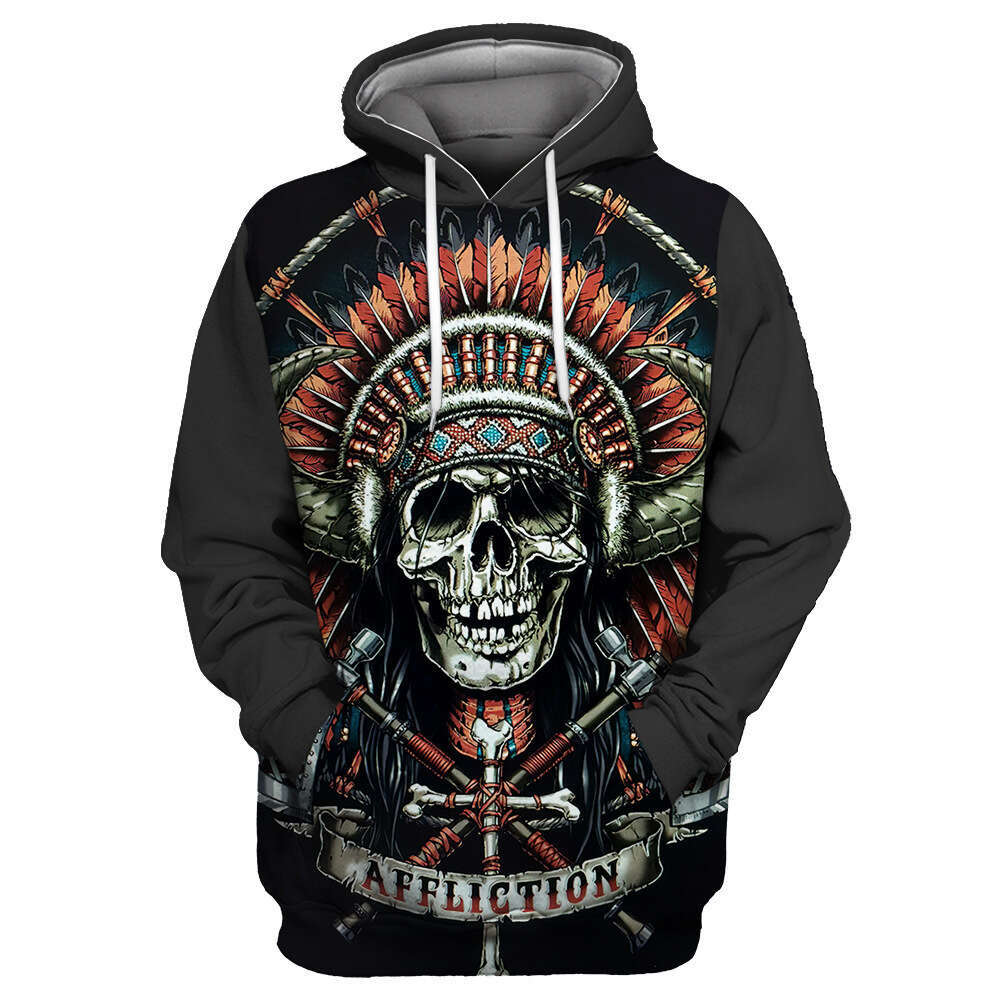 New for autumn and winter men's wear, 3D digital printed casual loose skull hoodie
