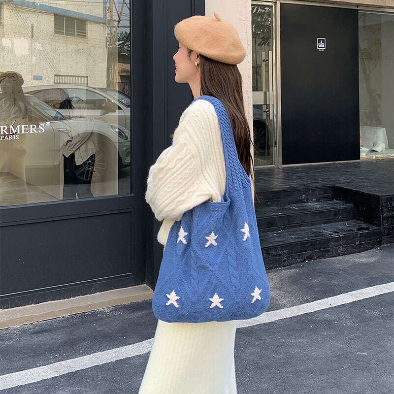 New Knitted Versatile Shoulder Women's Premium Exquisite Large Capacity Tote Bag B1