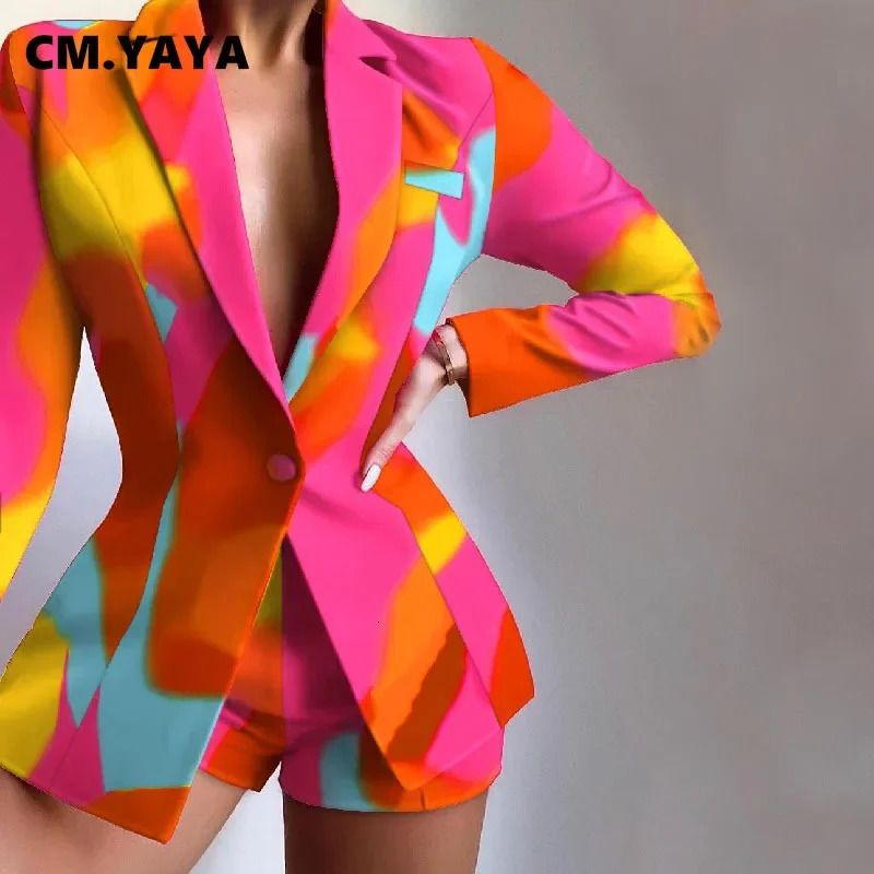 CM. YAYA Womens Elegant Jacket Top and Shorts Set Match Two Piece Set Office Women INS Leopard Chian Tie Dye Set 241130