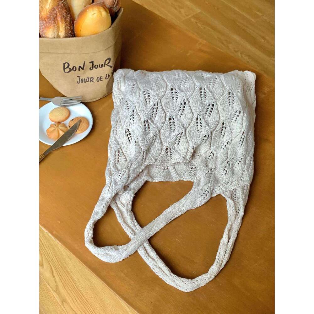 Knitted Woven Large Capacity Tote Crossbody Underarm Bag, Bags, Retro Hollowed Out Women's Shoulder Bag B1