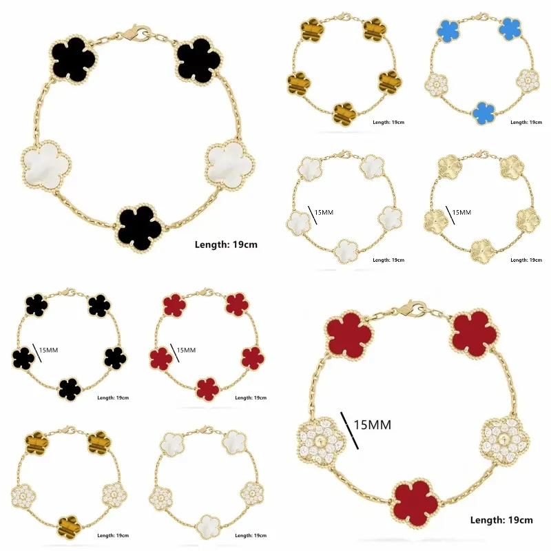 Clover Bracelet 10A Bracelet Designer for Women Mens Chain Charm Flower Bracelet Gold Silvery Red Green Blue Diamond Chain Bracelet Christmas Gift