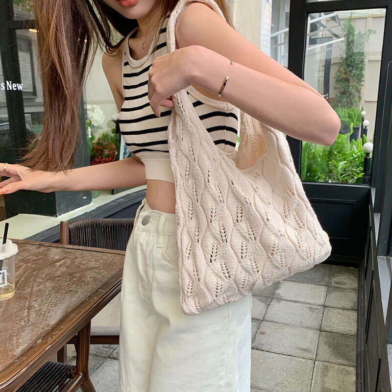 Knitted Woven Large Capacity Tote Crossbody Underarm Bag, Bags, Retro Hollowed Out Women's Shoulder Bag B1