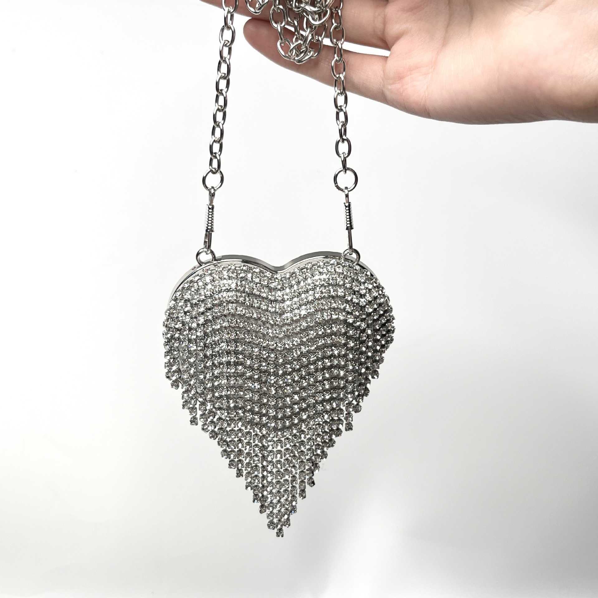 Fashionable diamond inlaid handmade bag crossbody bag new popular mouth red envelope love crossbody bag 241202