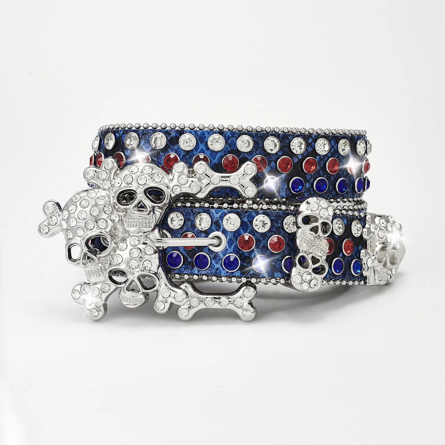 Home>Products>Leather Belt>Crystal Shining Punk Belt>Skeleton Pile>Water Diamond>Cowboy Fashion Belt 241202