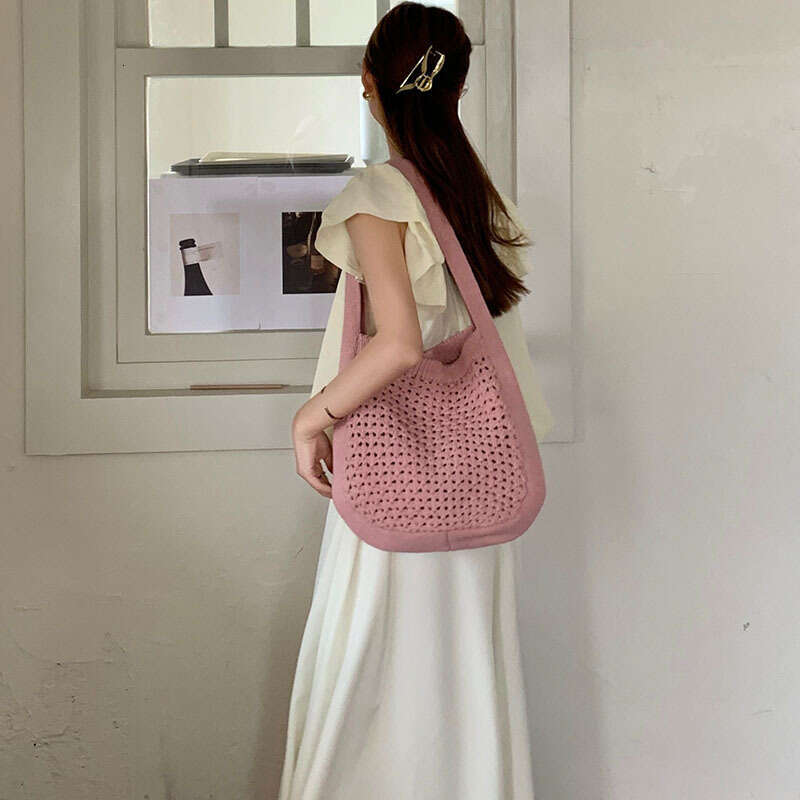 New Korean Simple Fashion Retro Knitted Women's Shopping Handbag Shoulder Bag B2