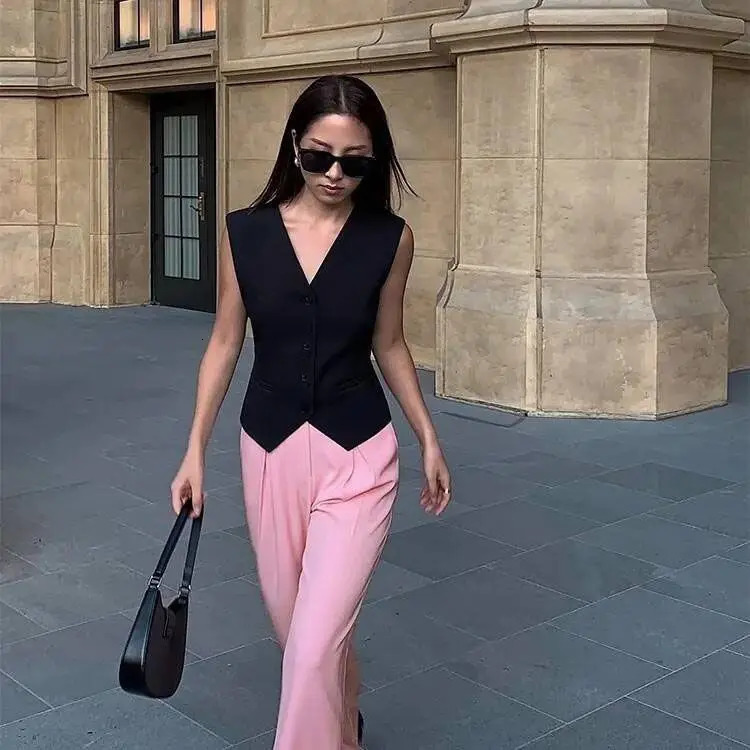 Simple Vest Summer Sleeveless Suit Coats Temper Outwear n 2024 Tender Breathable Korean Style Streetwear 241121