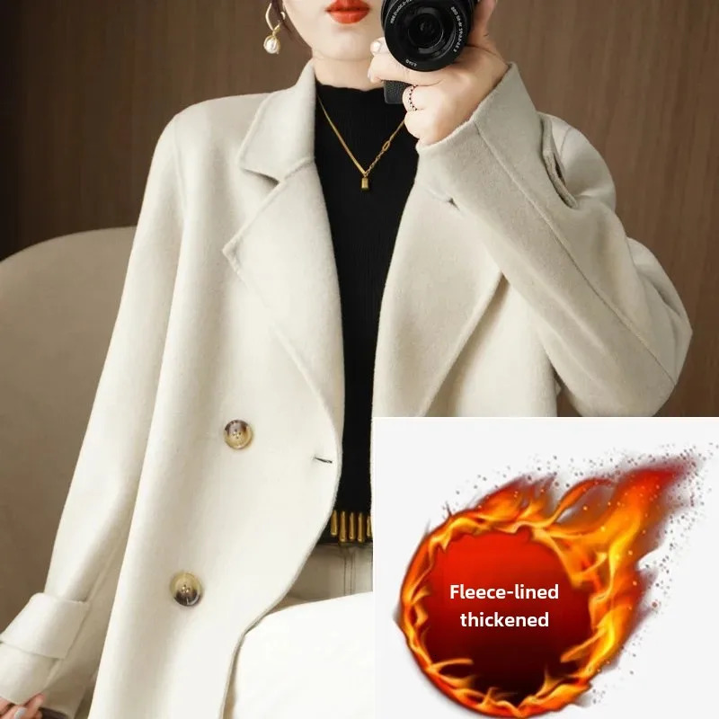 Thickened Fleece Woolen Coat For Women Autumn Winter Loose Fit Reverse Season Suit Collar Wool Blend Outerwear 241121