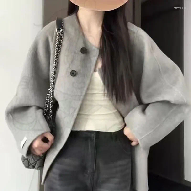 Womens Jackets Hdspq Grey Single Breasted Outerwear Women Autumn Winter Warm Loose Jacket Woman Long Sleeve All-Match Big Pocket Clothing