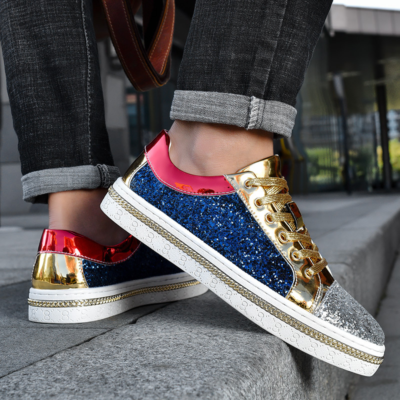 High-quality Couples Sequined Trend Color Matching Low Skateboard Sneakers Man Comfortable Soft Shiny Shoes For Men