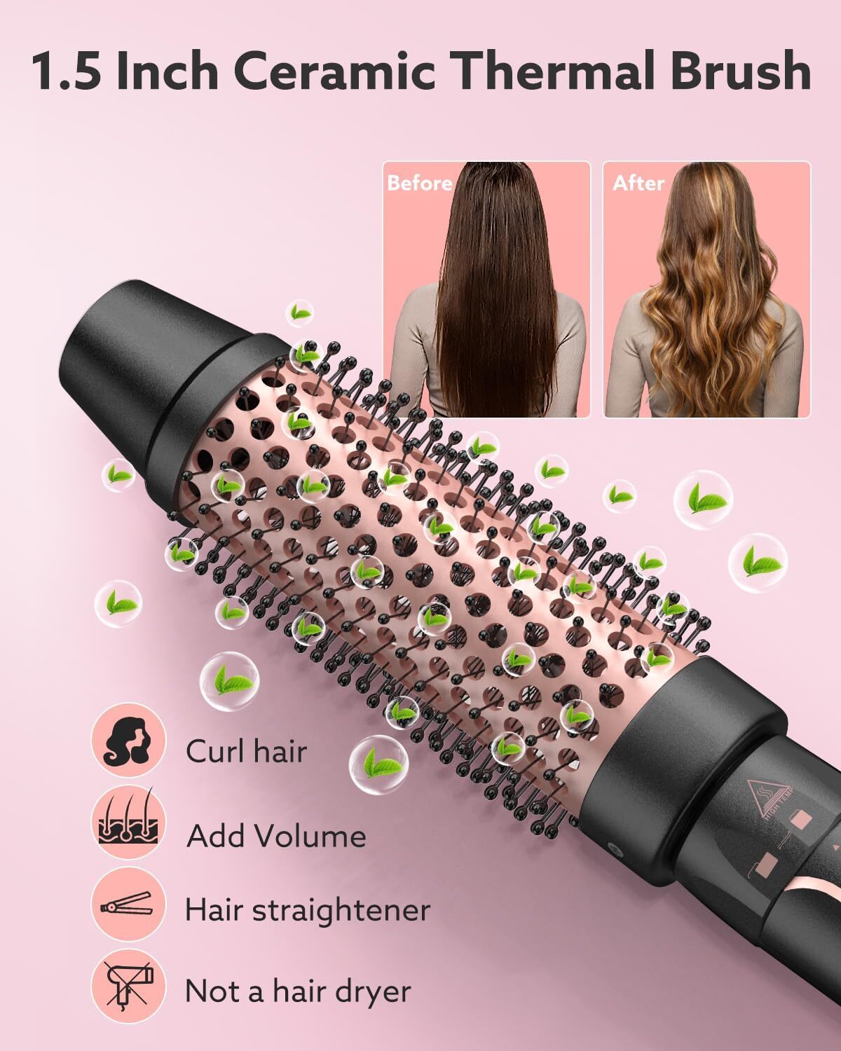 Hair Thermal Create Blowout Look Natural Curls, Dual Voltage Ceramic Curg Iron With Detachable Brush