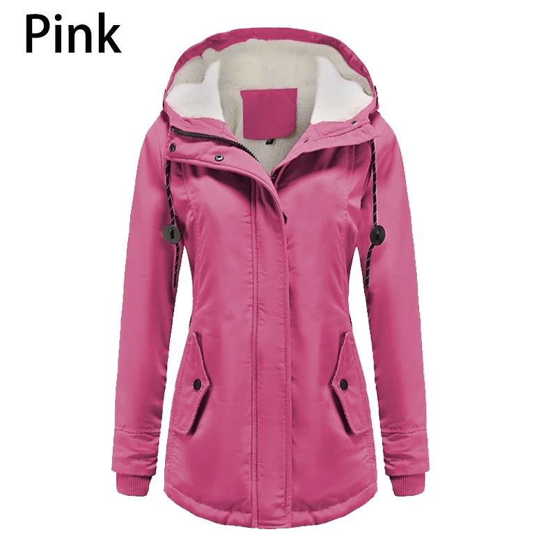 Winter warm coat Womens solid plush thickened jacket Outdoor hiking hooded windproof parka 241120