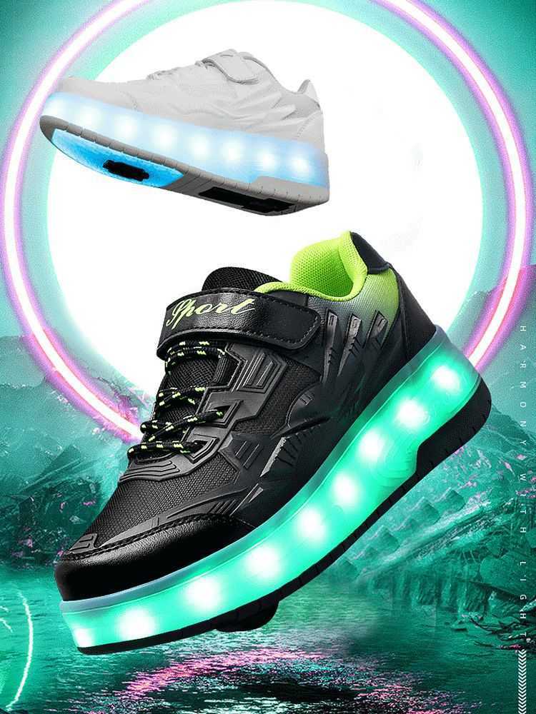 Children's Walking 2024 Shoes Summer Two-wheel Roller Shoes Rechargeable Invisible Wheels Large Children's Skates Y241202