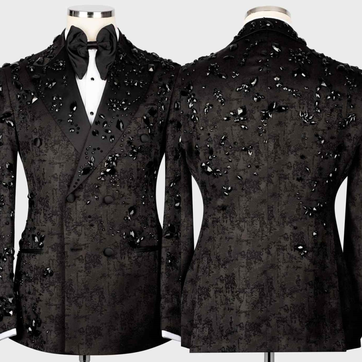 Gorgeous Men Suits Beaded Crystal 1 Piece Set Coat Peaked Lapel Wedding Tuxedos Double Breasted Business Formal Wedding Suit For Groom Customized