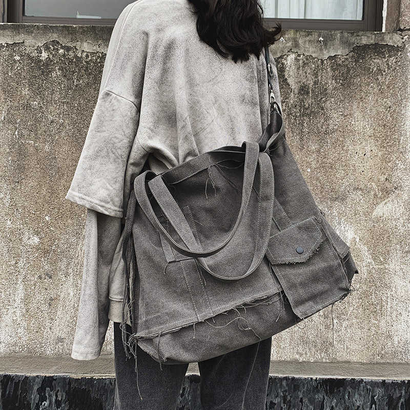 Canvas bag ins trendy brand damage wind high street functional workwear shoulder bag large capacity crossbody bag unisex 241202