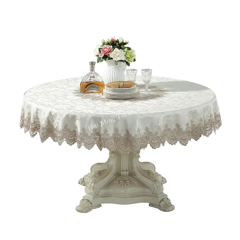 Table Cloth Round Table Cover Dining Tablecloth Brown Europe Fabric Circle Lace Jacquard Household Restaurant Home Decoration 26