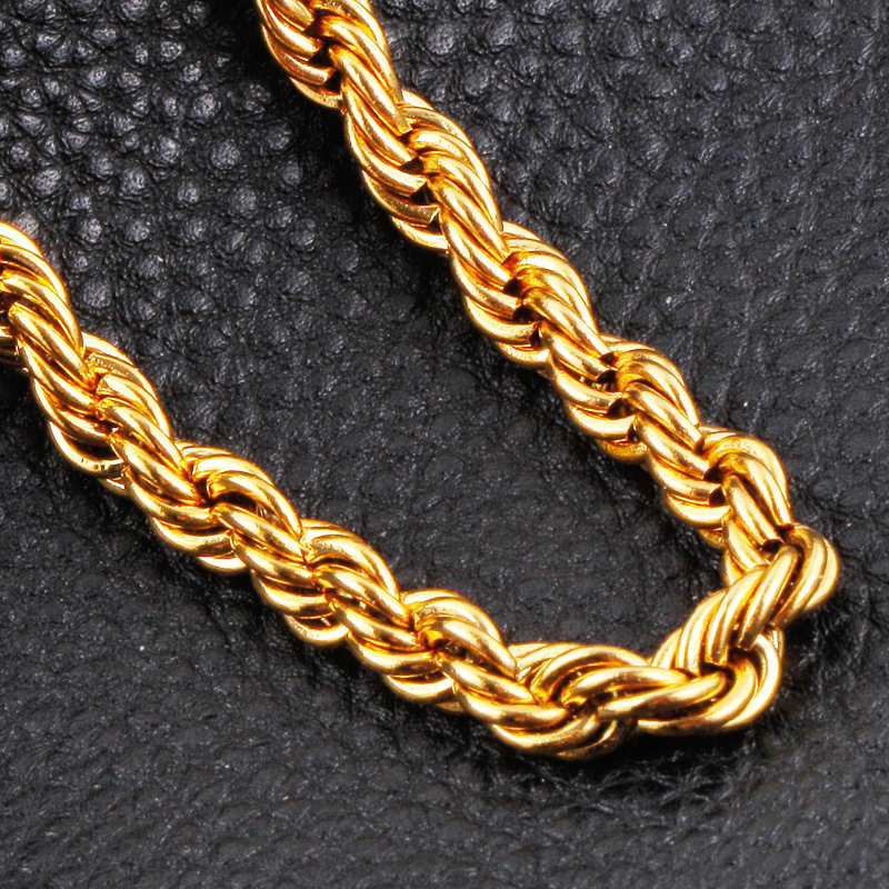 3mm Plated Gold alloy Necklace Fried Dough Twist Chain necklace Hip-hop Twisted Rope Cuban Lovers Party High-end Jewelry Gifts