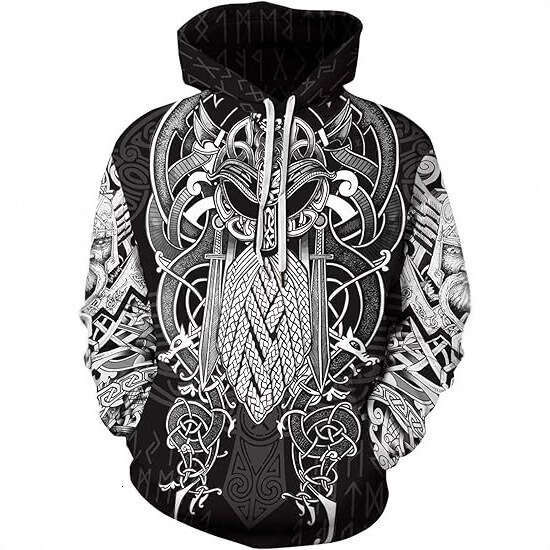 Autumn Winter Men's Viking Totem 3D Printed Long Sleeve Hoodie European and American Hip Hop Trendy Guard