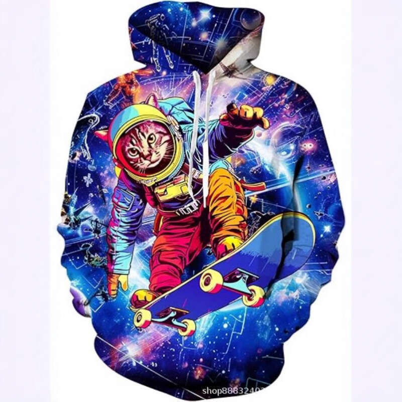 Hot selg new black white pattern 3D digital printing cat series men's and women's pullover hoodie