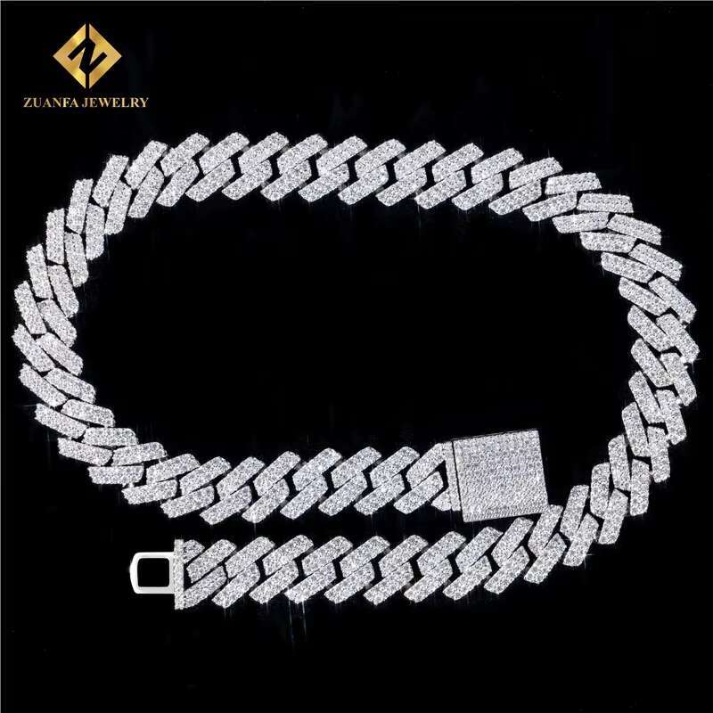 Iced Out Jewelry White Yellow Rose Gold Color 15Mm Two Row Vvs Moissanite Cuban K Chain Chocker
