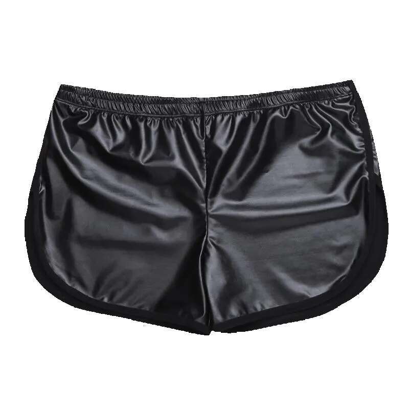 Mens Lingerie Wet Look Faux Leather Sport Hot Boxer Shorts Exotic Pants with a Back Pocket Gay Men Nightclub Pole Dance Shorts1
