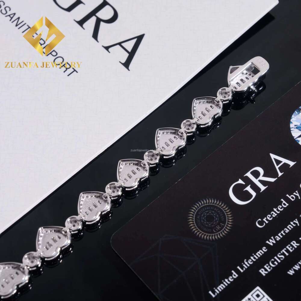 Fine Jewelry Woman Trendy Sier Rhodium Plated Iced Out Heart Shape Moissanite Tennis Bracelet