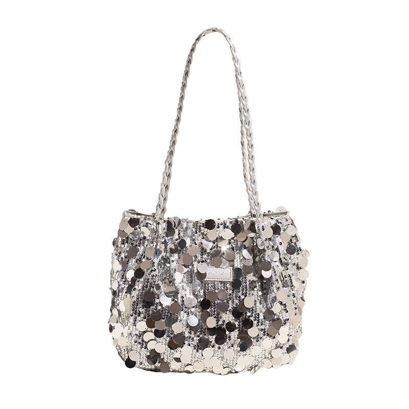 New trendy sequin personalized tote women's bag with niche design, stylish woven bag, single shoulder armpit bag, trendy 241202