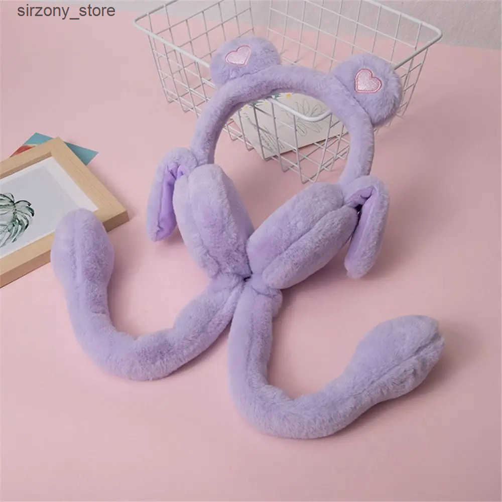 Ear Muffs Windproof Moving Jumping Ears Winter Warm Earmuffs Heart Bear Airbag Plush Ear Muffs Gift for Ladies Girls J241202