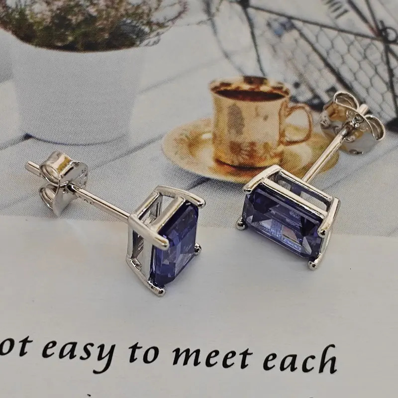 Tanzanite stud earring set 925 sterling silver stud earrings 5 * 5mm 5 * 7mm earring set Emerald Cut Trillion Cut Engagement 241202