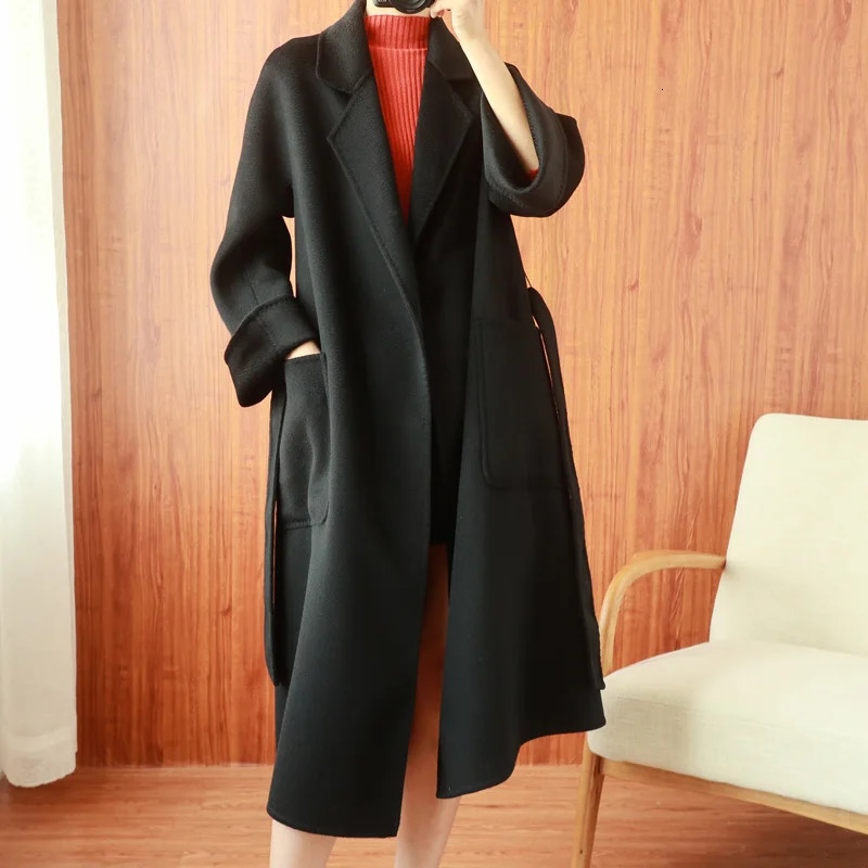 Women DoubleSided 100 Wool Coat Jacket Long Beautiful Woolen Winter Autumn Warm Fashion Water Ripple Cloak 241121