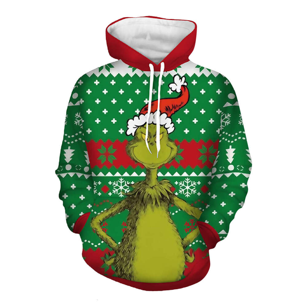 2024 new autumn winter Christmas warm 3D printed Greentown anime hooded sweatshirt for men and women with long sleeves