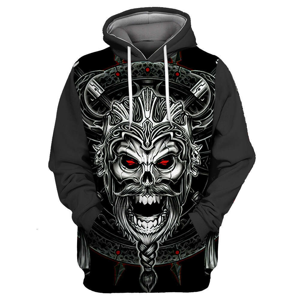 New for autumn and winter men's wear, 3D digital printed casual loose skull hoodie