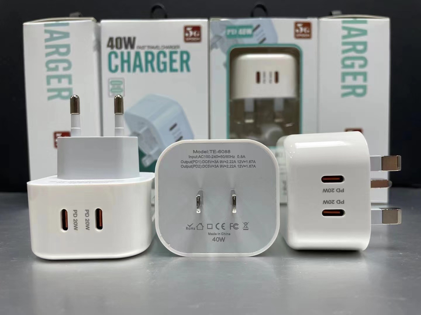 40W Dual USB C Wall Charger PD Fast Charging Block Type C Quick Charging Power Adapter US/EU/UK Plug For iPhone 16 15 14 13 Pro 12 Pro Mini iPad Samsu