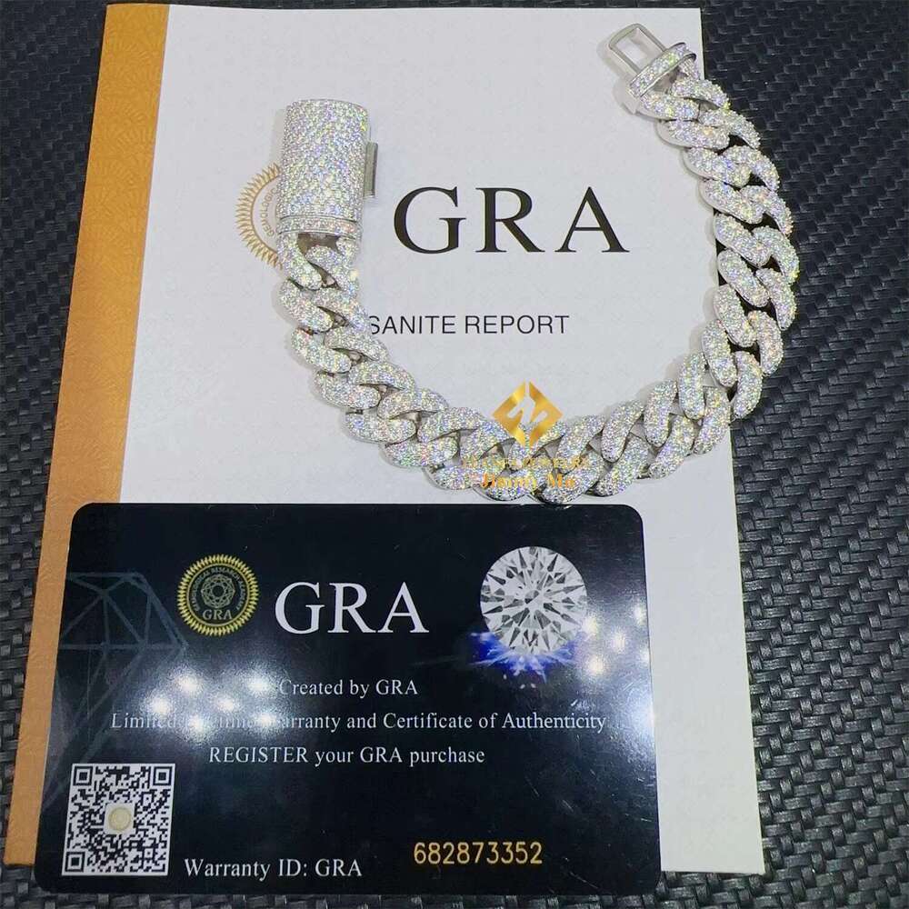 Wholesale Price 13Mm Two Rows Sterg Sier White Gold Plated Moisssanite Stone Iced Out Hip Hop Cuban K Bracelet