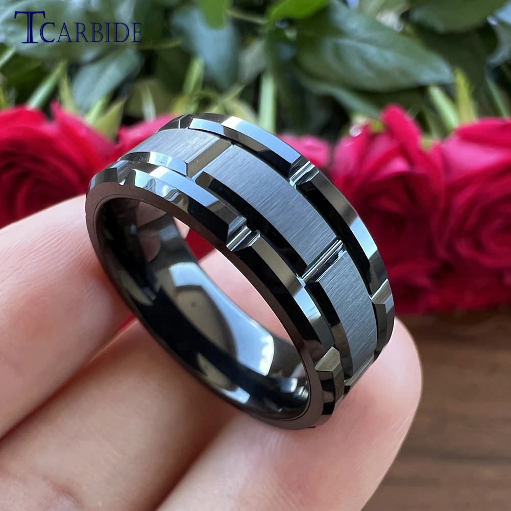 8MM Men Women Cool Wedding Band Tungsten Carbide Ring Multi Grooves Finish Boyfriend Husband Surprice Gift Jewelry 241202