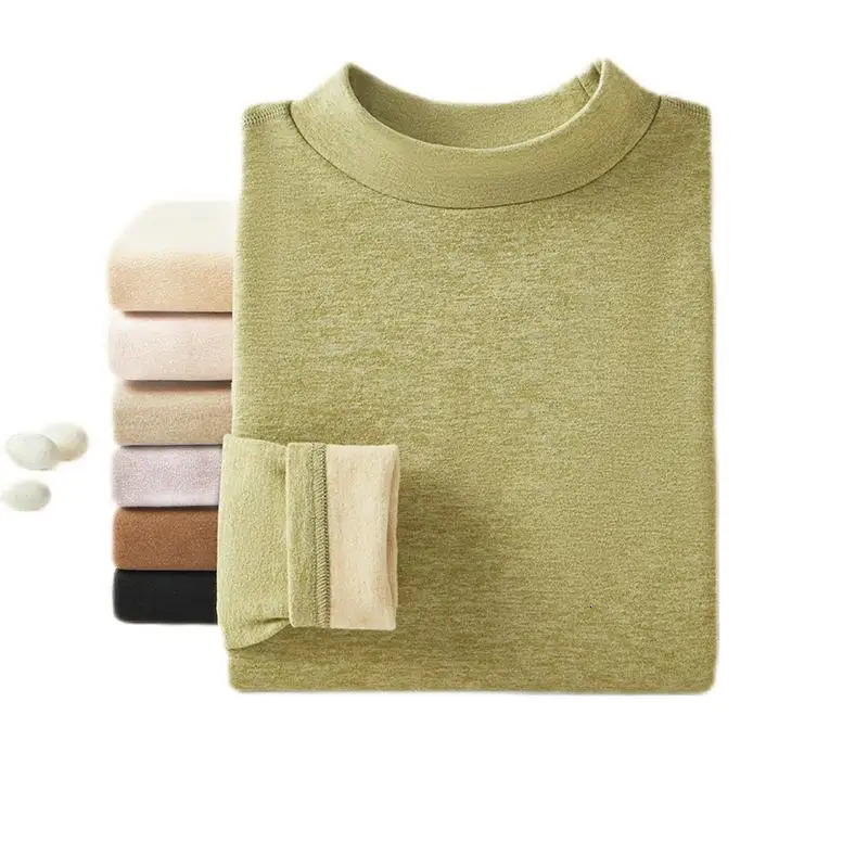 Winter Cashmere Silk Semi-High Neck Thermal Underwear Womens De Velvet Fever Fall Pants Suit Padded and Thickened Couple Suit 241202