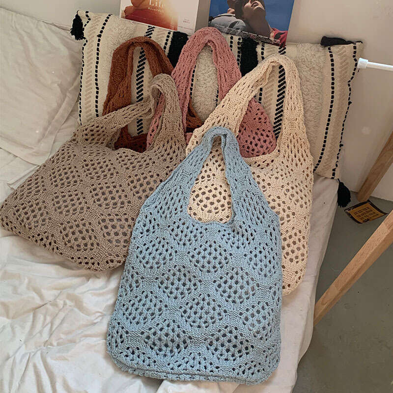 New Retro Women's Hollowed Out Yarn Knitted Tote Shoulder Bag, Shopping Bag B1