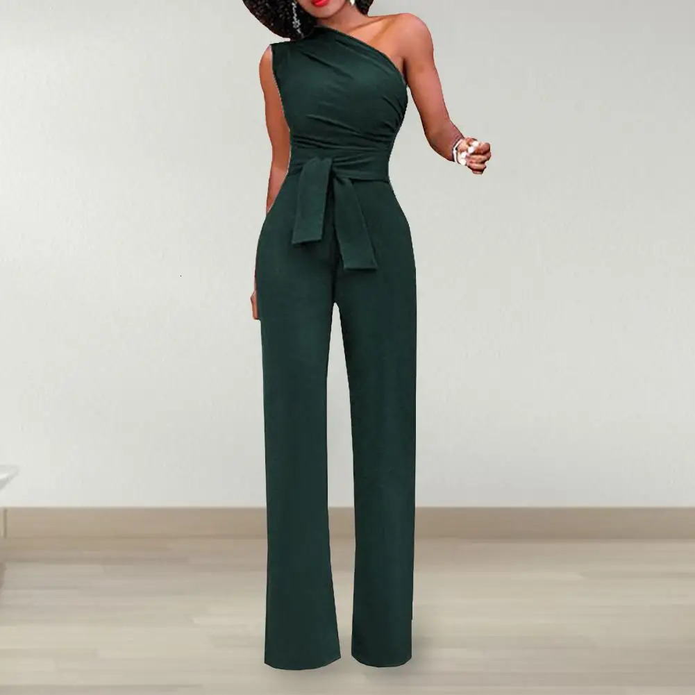 Sexy One Shoulder Rompers Jumpsuit Summer Sleeveless Belt Wide Leg Elegant Lady Size Bodycon Jumpsuits White Black 241120