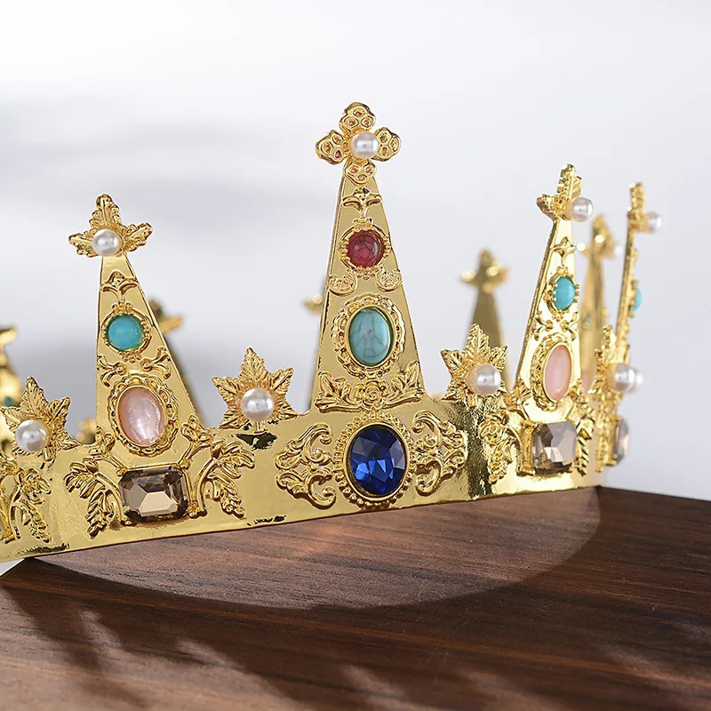 Baroque Royal King Crowns For Men Round Big Gold Tiaras Outfit Sliver Prince Pageant Diadem Trophy Costume Hair Accessories 241202