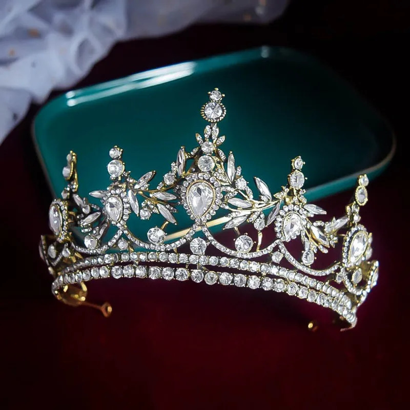 Baroque Bronze Gold Color Crystal Geometric Bridal Tiaras Crowns Headdress Rhinestone Pageant Diadema Wedding Hair Accessories 241202