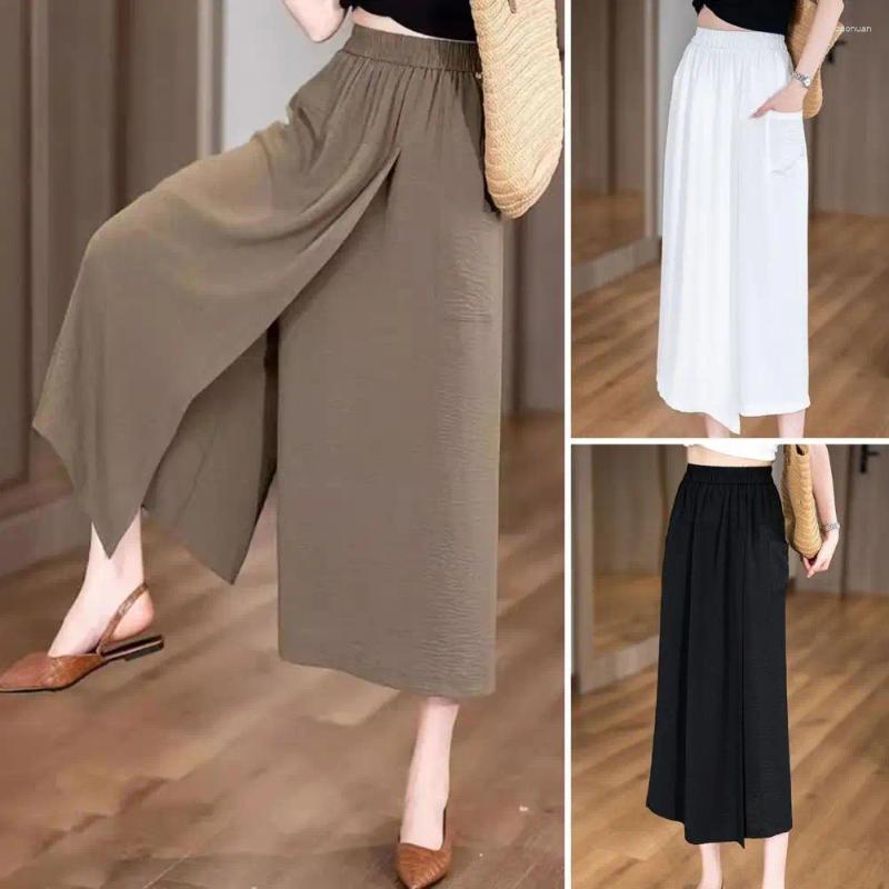 Womens Pants Summer Thin Loose High Waist Slit Casual Skirts Wide Leg