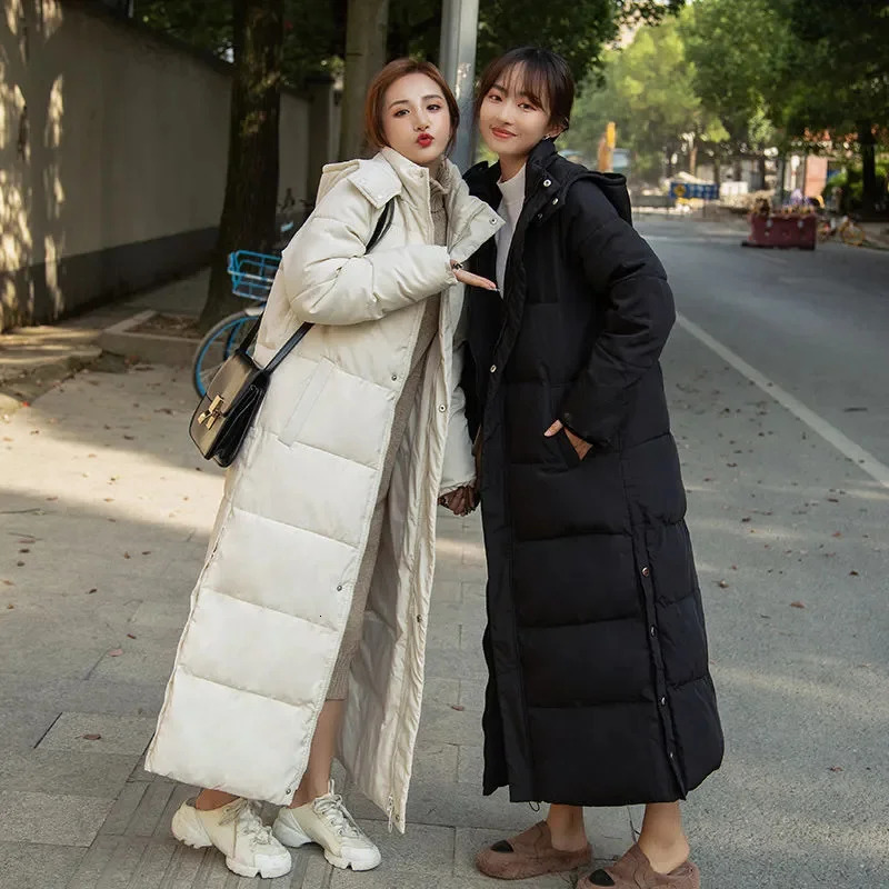 Cotton Jacket Women Down Cotton Jacket Winter Thickened Long Coat Loose and Versatile Extra Long Knee Cotton Jacket 241202